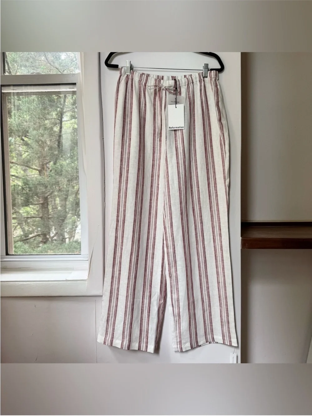 NWT Reformation Olina Linen Pants White Stripe Medium